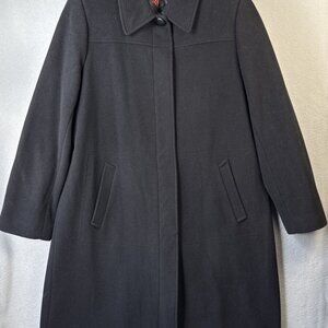 Via Spiga Coat Womens 12 Black Wool Cashmere Blend Overcoat Long Luxurious Lined